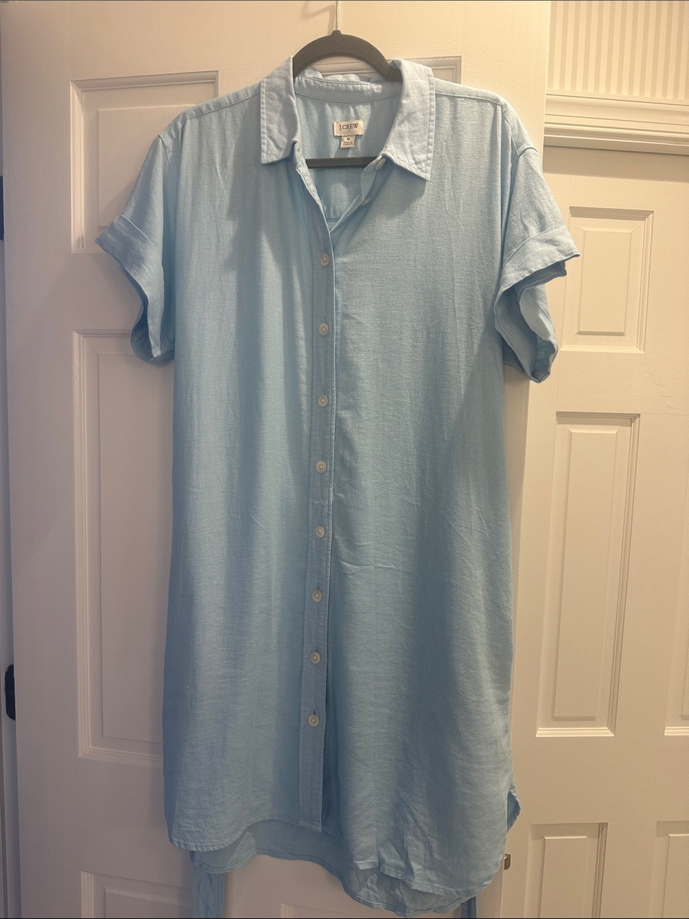 J. Crew Light Blue Short-Sleeve Button-Down linen dress